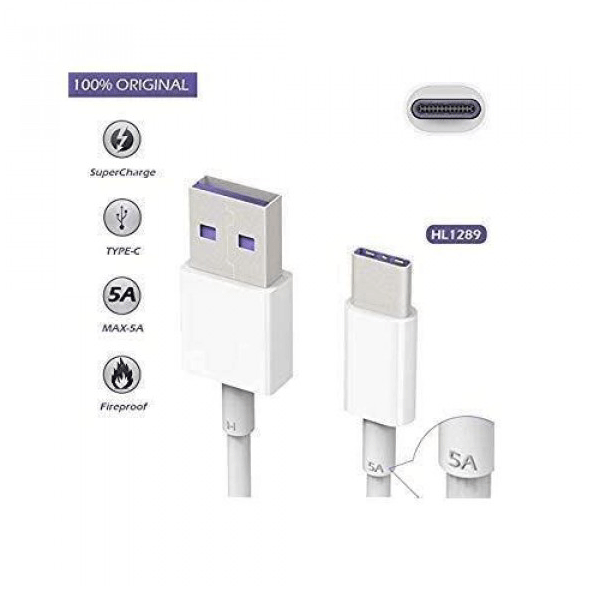 Huawei Genuine Official HL1289 5A USB 3.1 Type C Charging Data Cable in White